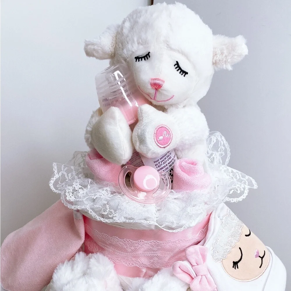 Lamb Diaper Cake, Newborn Baby Girl Gift
